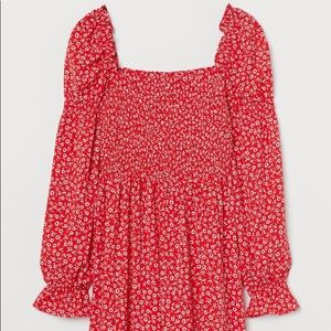 H&M Smock-Detail Red Floral Dress